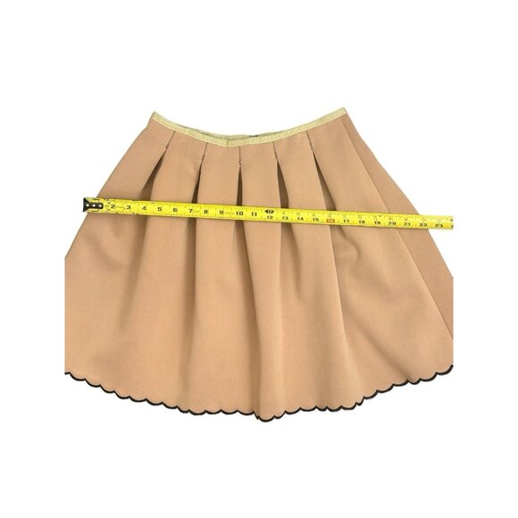 Manoush Neoprene Pleated A-Line Skirt Tan/ Black Scalloped Edges Sz 38 FR (US 6) - Picture 10 of 11